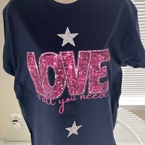 Gildan Black and Pink Short Sleeve Tee with Love Design